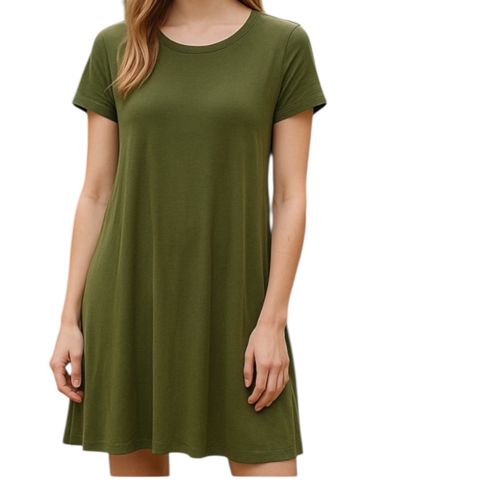 Korsis Green Short Sleeve Sz L Rayon Spandex 36" Long Dress NWOT